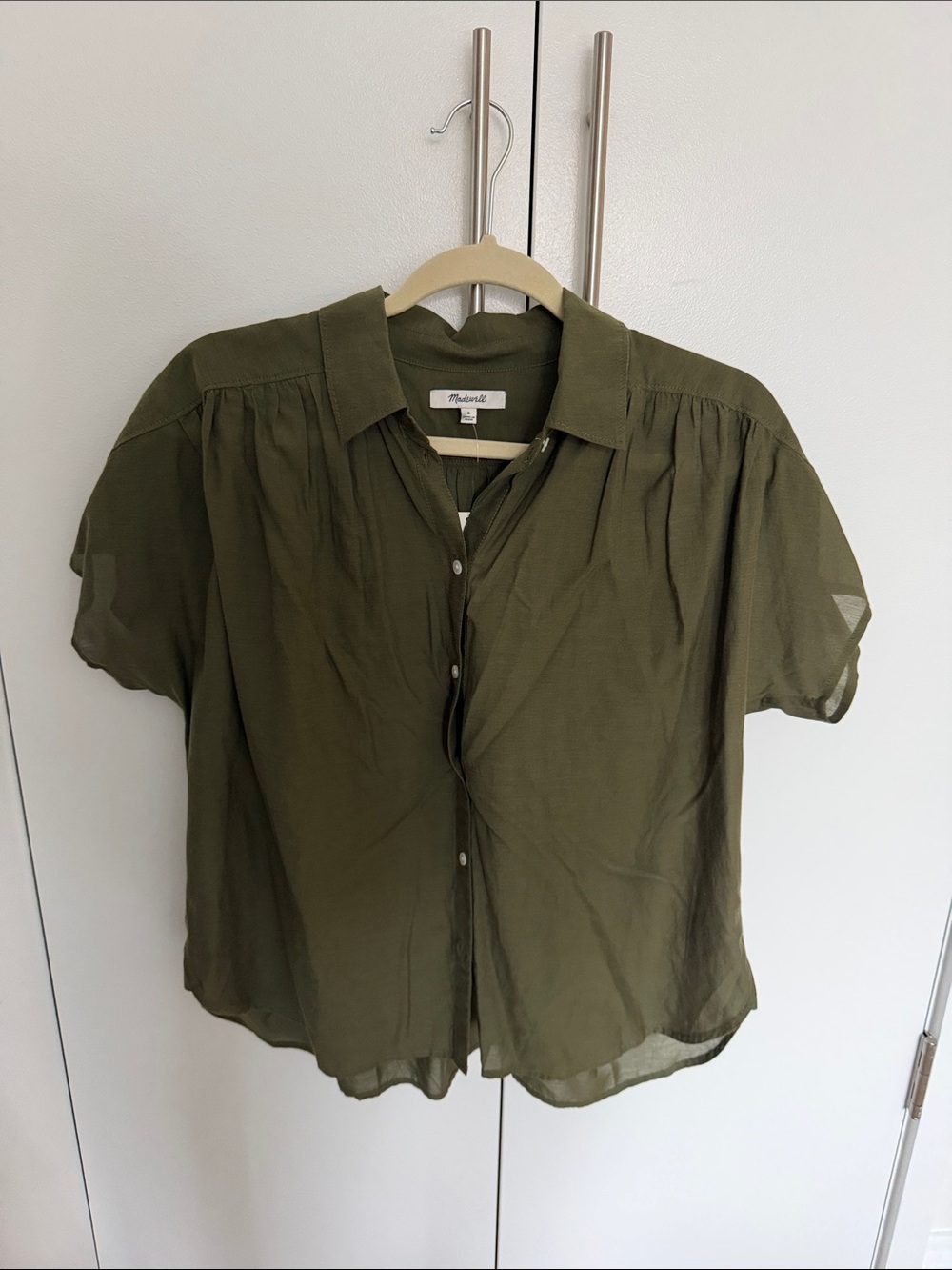 Madewell Olive Green Short-Sleeve Button-Front Blouse